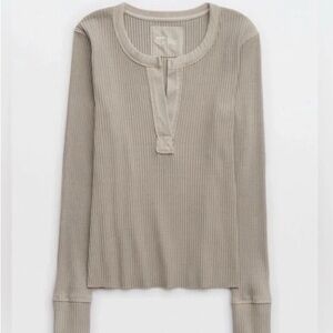 Aritzia Taupe Ribbed Long Sleeve Top